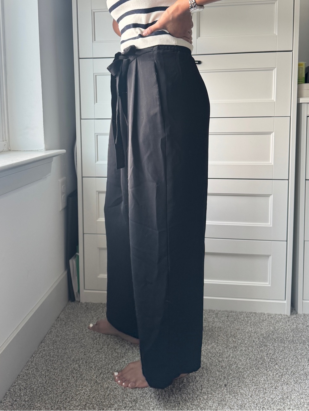 Zara Black High-Rise Wide-Leg Tie-Waist Pants